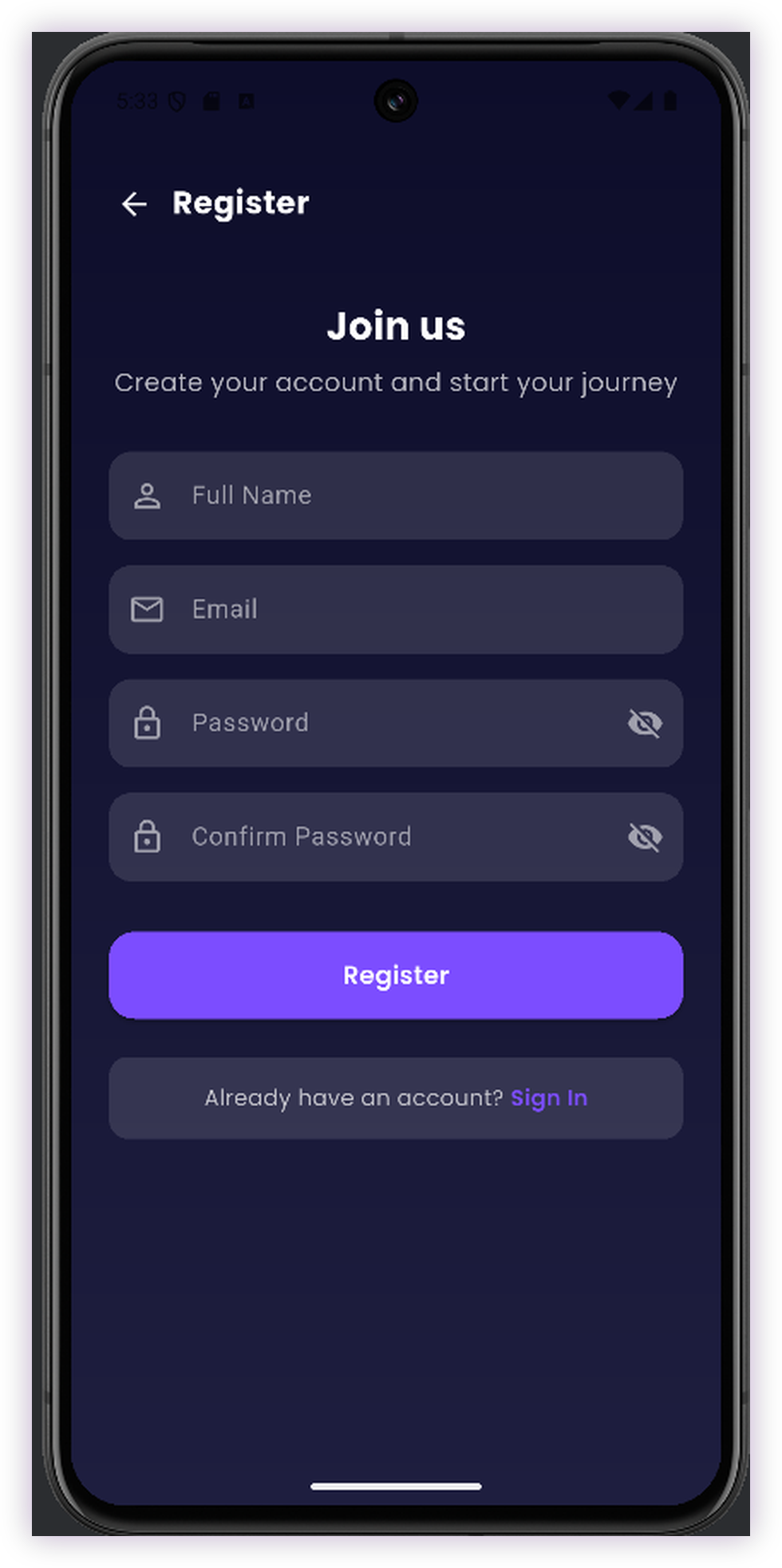 InnerNote Register Screen